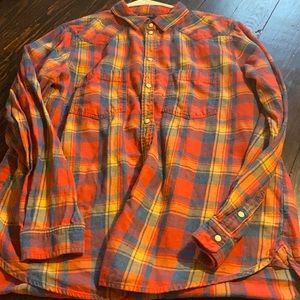 red blue and yellow flannel shirt